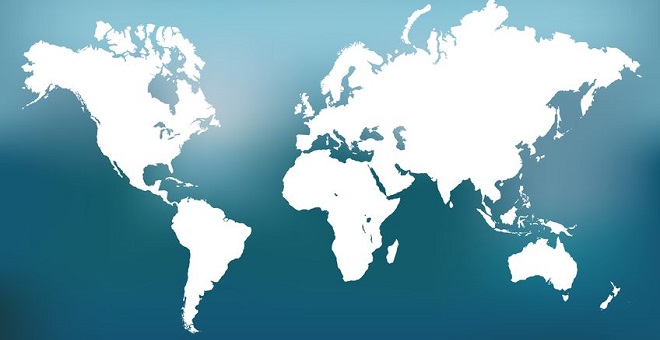 Altenar - 14921102 - image of a vector world map against a colorful blue sky background.
