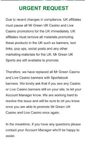 SBC News Mr Green demands UK Casino publishers stop advertising