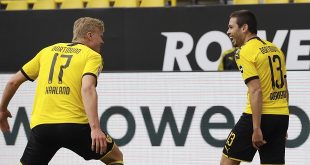 Bundesliga - jubilation Raphael GUERREIRO (DO) after his goal for 2: 0, l. Erling HAALAND (DO) Soccer 1.Bundesliga, 26th matchday, Borussia Dortmund (DO) - FC Schalke 04 (GE), on May 16, 2020 in Dortmund / Germany. Photo: Ralf Ibing / firosportphoto / POOL via PHOTO AGENCY SVEN SIMON For journalistic purposes only! Only for editorial use! ## Gemvssvu the requirements of the DFL Deutsche Fuvuball Liga, it is prohibited to use or have in the stadium and / or photos taken from the game in the form of sequence pictures and / or video-like photo series. DFL regulations prohibit any use of photographs as image sequences and / or quasi-video. ## ¬ | usage worldwide