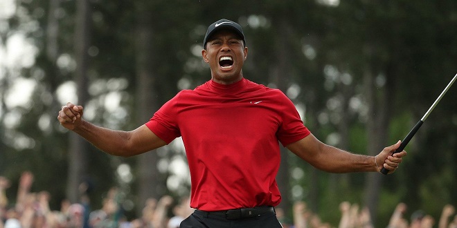 Masters - May 31, 2019 - USA - Tiger Woods celebrates after winning the Masters last month, his fifth title at Augusta National and his 15th major championship. (Credit Image: © TNS via ZUMA Wire)