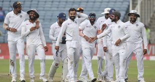 Paytm - Virat Kohli of India (c) leads of his victorious team during Day Four of the Second Test of the 2019 International Series between India and South Africa at the Maharashtra Cricket Association Stadium in Pune, India on 12 October 2019. ©Gavin Barker/BackpagePix