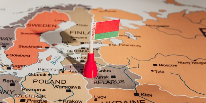 Belarus pinned on a map