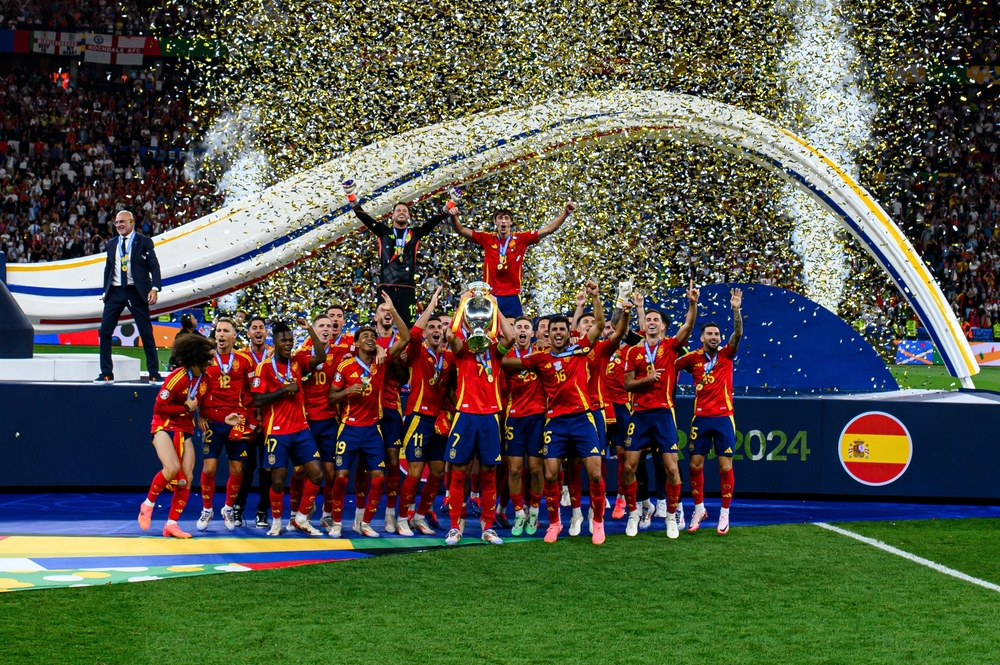 Spain lifting Euro 2024 trophy