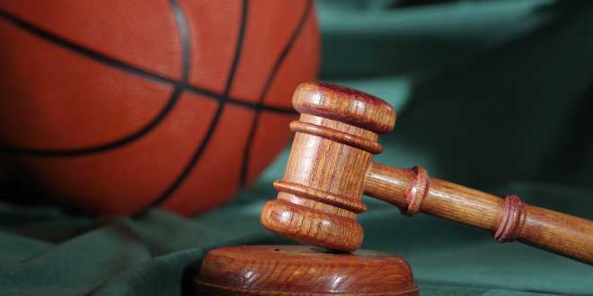 Gavel with basketball as courts consider sports event contracts