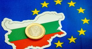 Bulgaria's national flag next to the European one