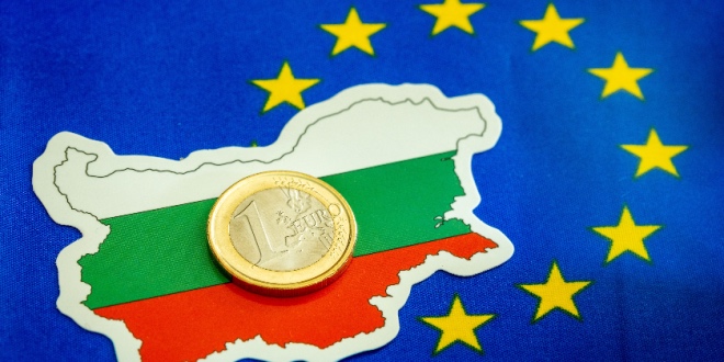 Bulgaria's national flag next to the European one