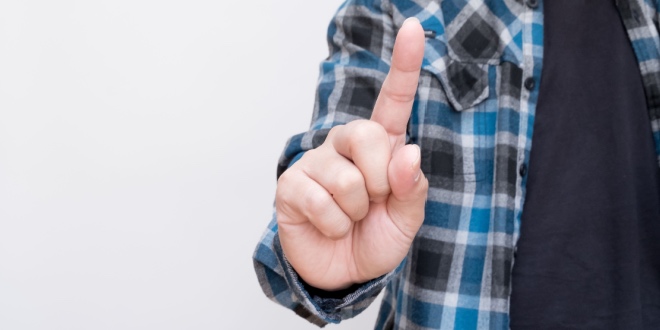 A man wagging his finger