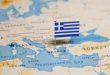 The Greek flag on a map