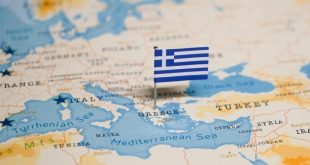 The Greek flag on a map