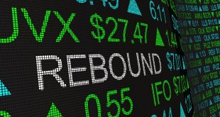 A stock exchange display with the word 'Rebound' on it