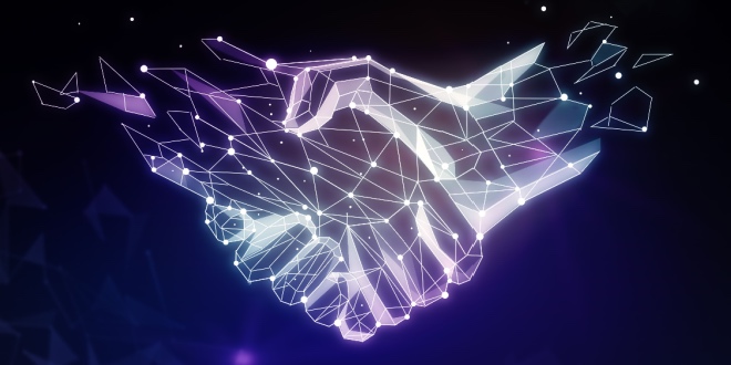 Two hands shaking each other, symbolising the partnership between CopyBet and the IBIA