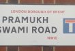 Street sign for Pramukh Swami Road, Brent, London