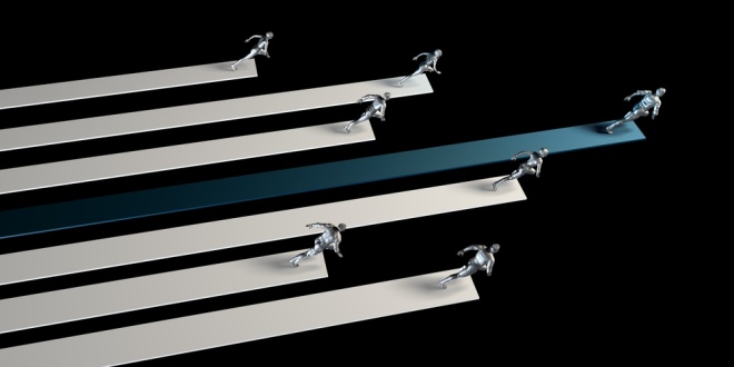 A concept of competition, runners running a race with some way ahead of others