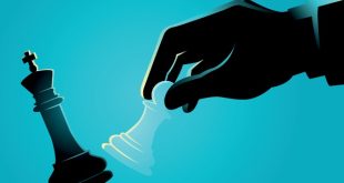 A hand knocks a king chess piece of a board, symbolising M&A battles like the one between Betr and MIXI over PointsBet Australia