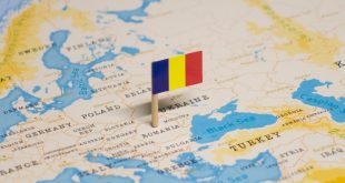 Romania's flag on a map