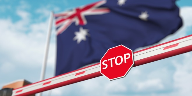 Aus flag with stop sign
