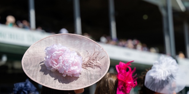 Women in fancy hats at Royal Ascot racecourse
