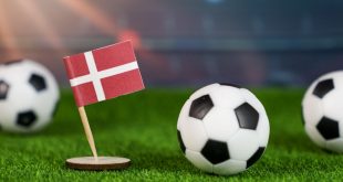 Footballs by Danish flag