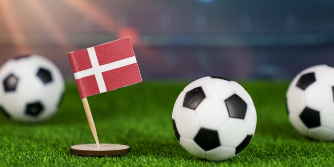 Footballs by Danish flag