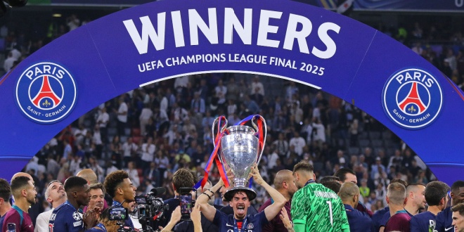 PSG celebrating UEFA win