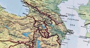 A map of the Caucus region of Eurasia including Georgia and Armenia