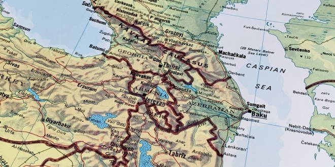 A map of the Caucus region of Eurasia including Georgia and Armenia
