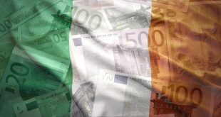 Irish flag with euro banknotes