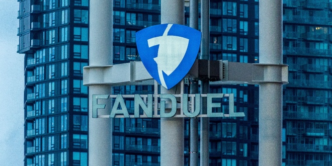 The FanDuel logo on a building