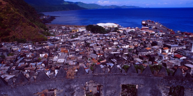 Anjouan landscape with sea and houses
