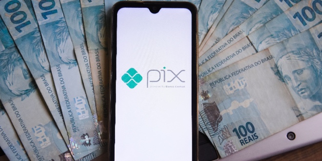 A phone showing the Pix logo
