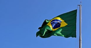 brazil flag waving in wind