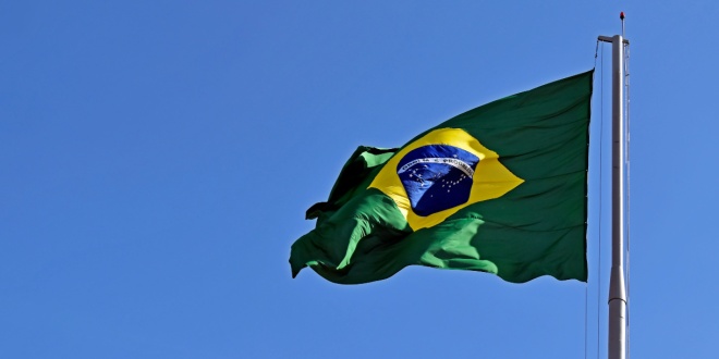 brazil flag waving in wind