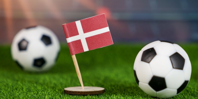 Denmark flag and two footballs