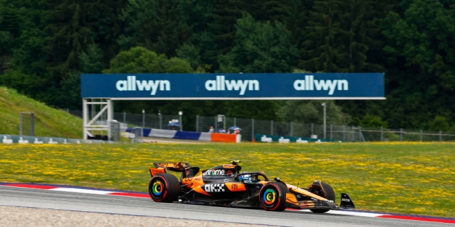 Robert Chvatal: F1 provides global grid for Allwyn’s responsibility ambitions 2 Allwyn branding with a McLaren F1 car driving in foreground