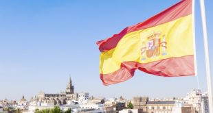 Spanish flag flying in wind