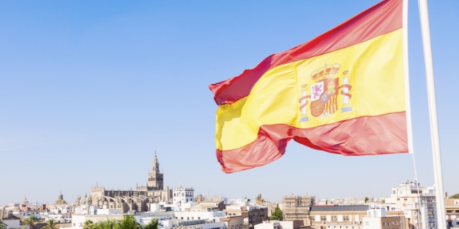 Spanish flag flying in wind