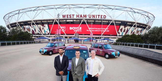 West Ham stadium with BoyleSports branding outside