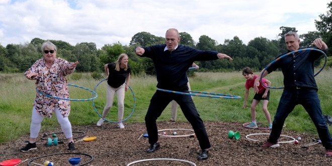 Lib Dems view 42% online gambling tax to fill NHS gaps 3 Lib Dem leader Ed Davey in a hoolla hooping contest while on the campaign trail during the 2024 election