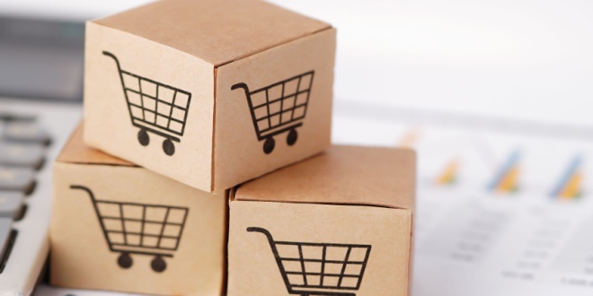 shopping basket sign on a cube