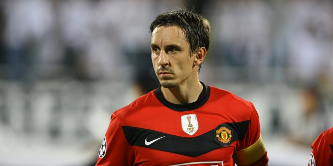 Gary Neville during a 2009 Champions League game playing for Manchester United