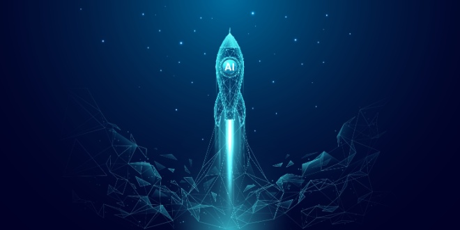 Tech-based image of a rocket ship taking off, symbolic of a product launch