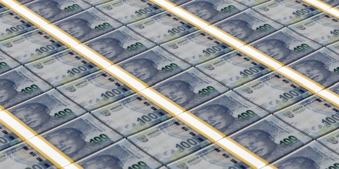 Stacks of South African rand