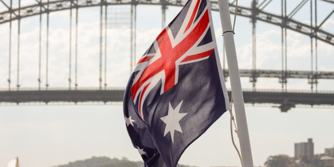 Australian flag flying on a boat