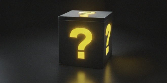 A mystery box with a question on, symbolic of a loot box