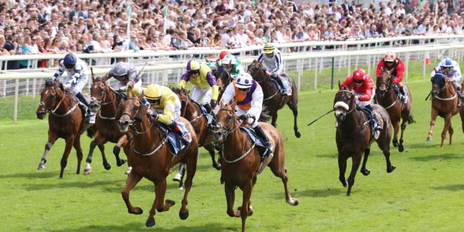 A race at York Racecourse, one of the UK's biggest racetracks, Midnite having just boosted its racing abilities