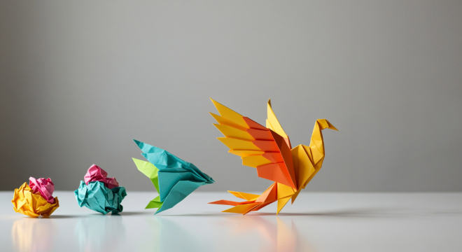 origami of a bird signalling transformation
