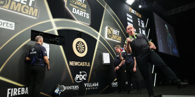 Michael van Gerwen winning on night one of the BetMGM Premier League of Darts.