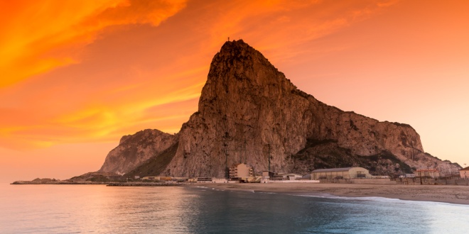 The rock of Gibraltar at sunset