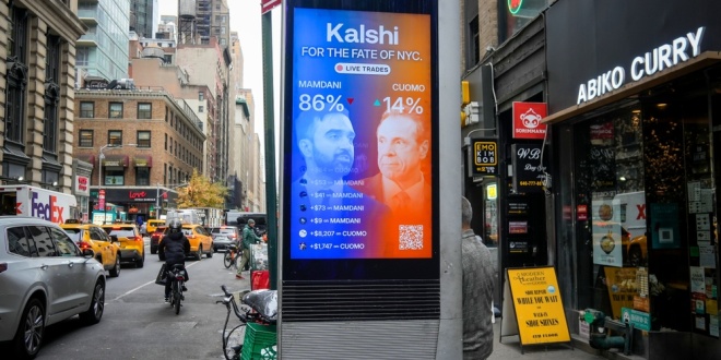 Kalshi billboard, representing the platform's launch in Brazil