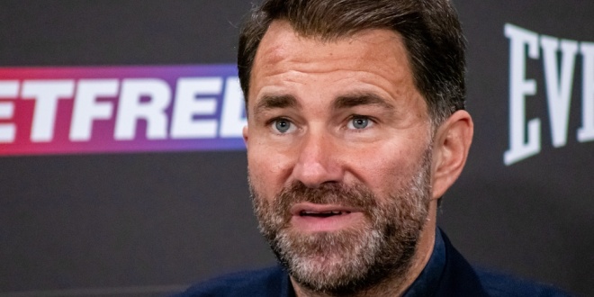 Eddie Hearn, Chairman of Matchroom Sport, with a Betfred logo in the background